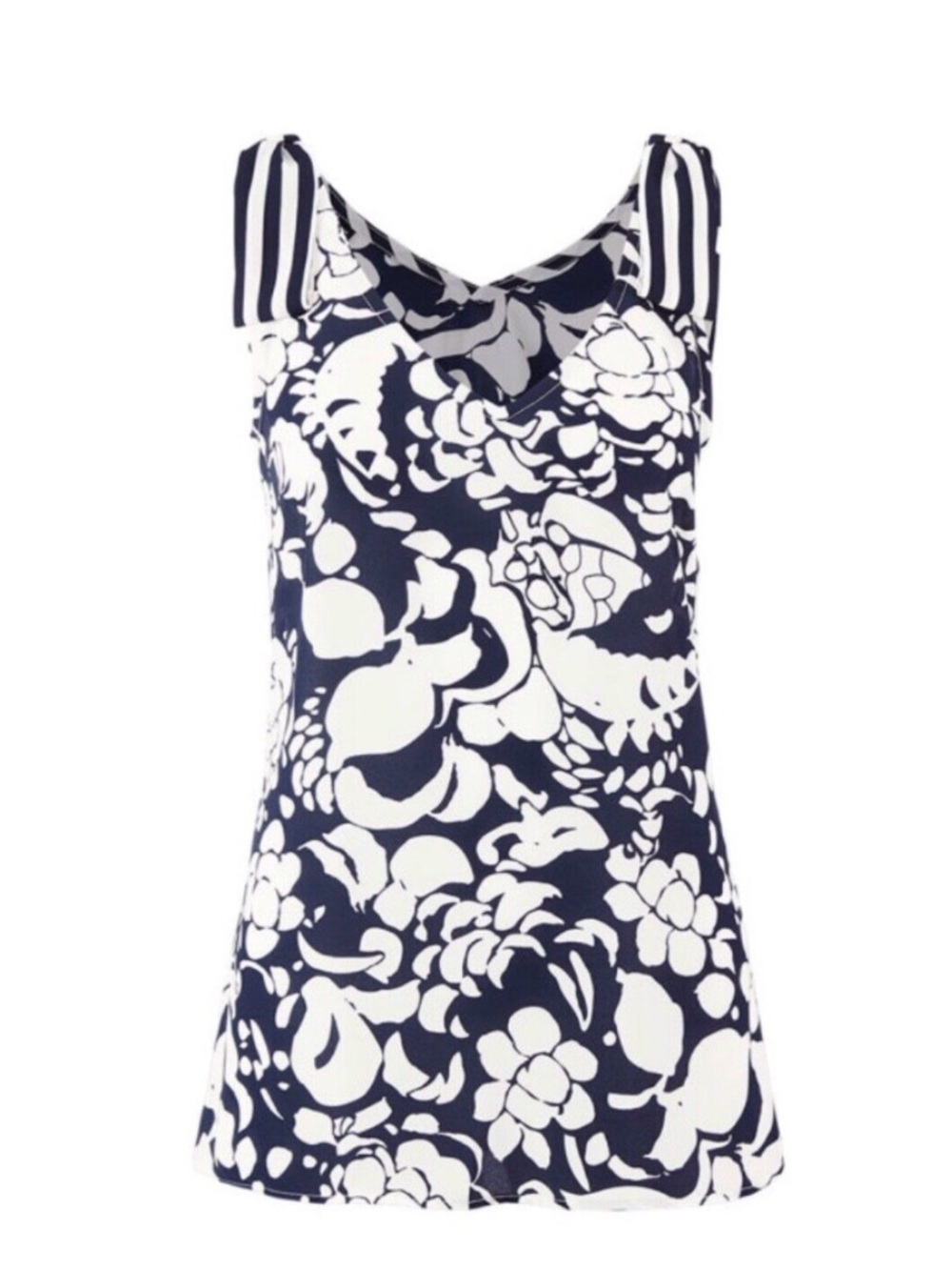 CABI navy/white floral stripe Bow tank top S